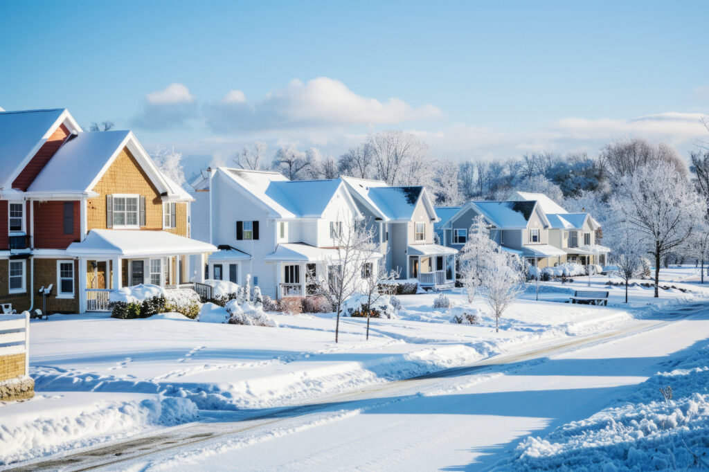 Residential Winnipeg homes covered in snow during winter.