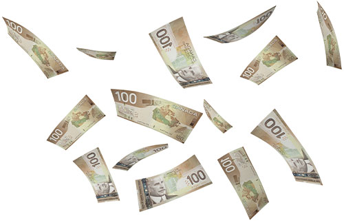 Stock image of Canadian money in the air.