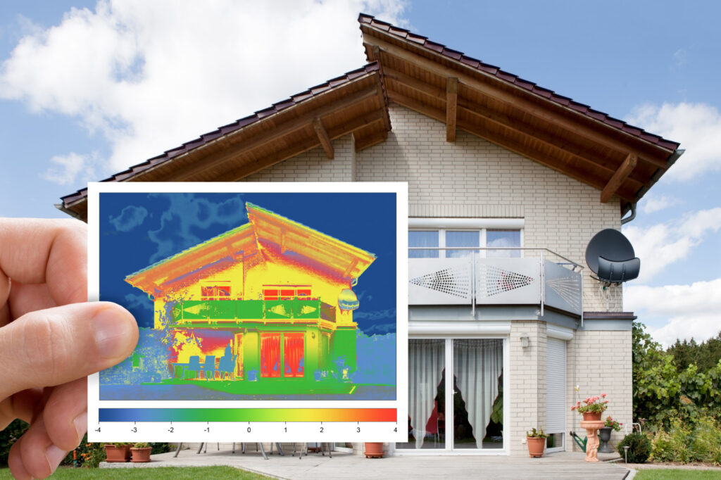 Infrared thermal view of home heat loss and Insulation.