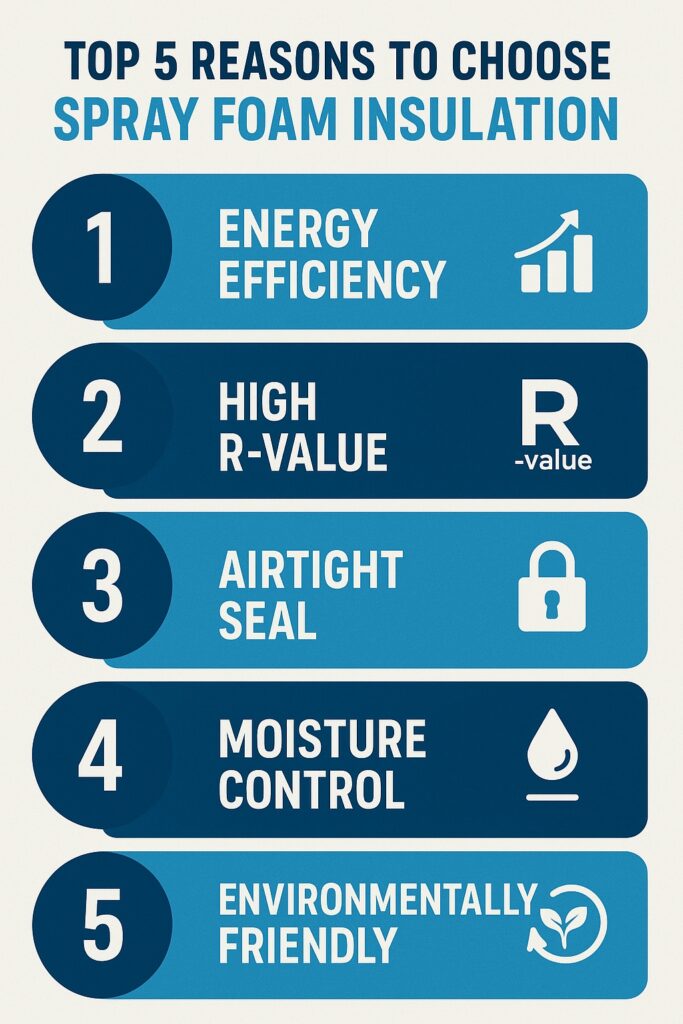 Infographic of the top 5 reasons to choose spray foam insulation.